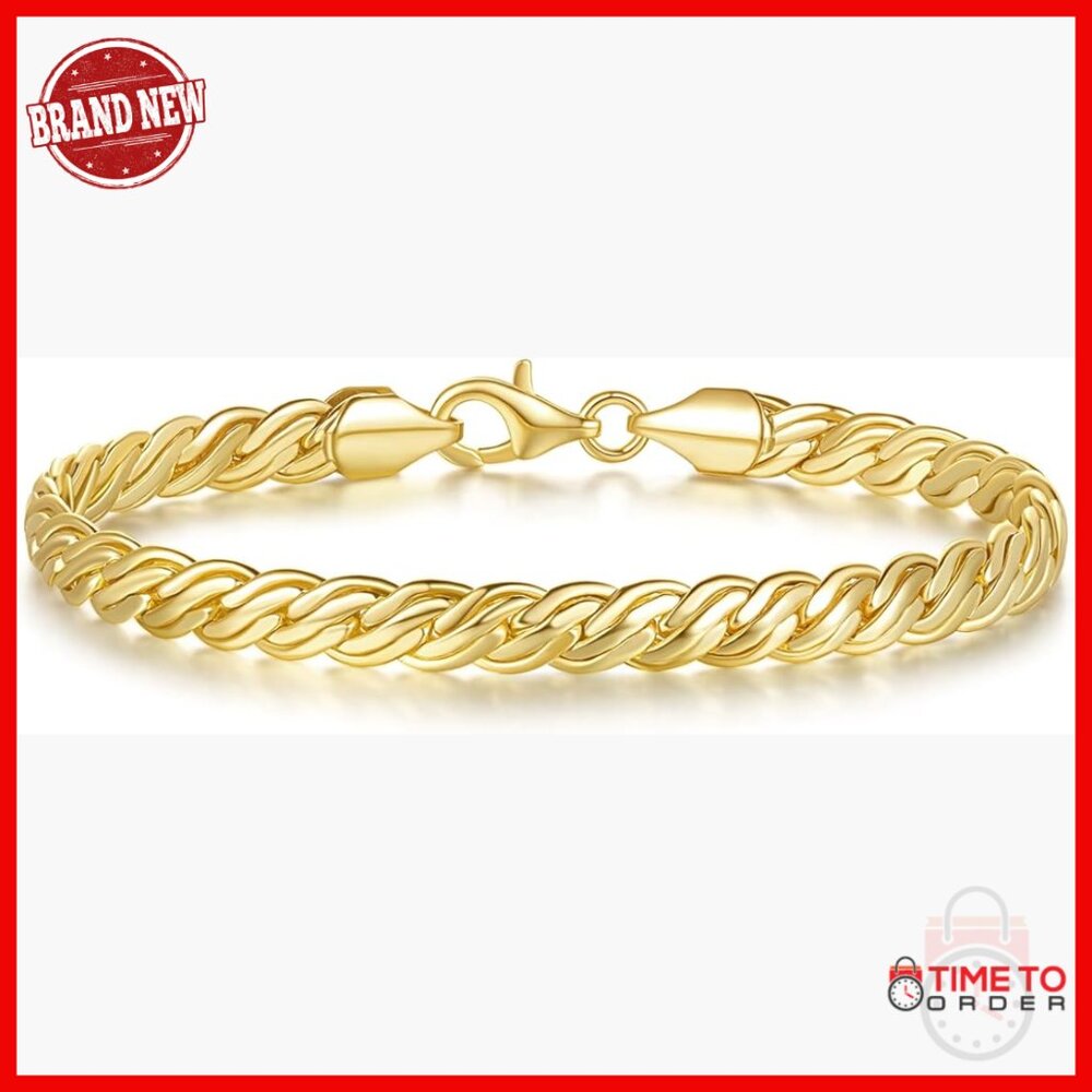14K Gold Double Braid Chain Bracelet Lobster Clasp 7.5 Inches Unisex